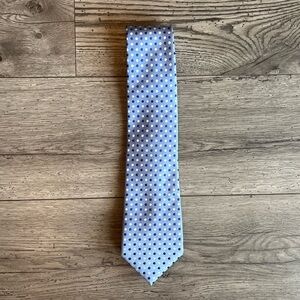 Geoffrey Beene Men’s Neck Tie Polka Dot Print Blue Silk Workwear Dressy Formal